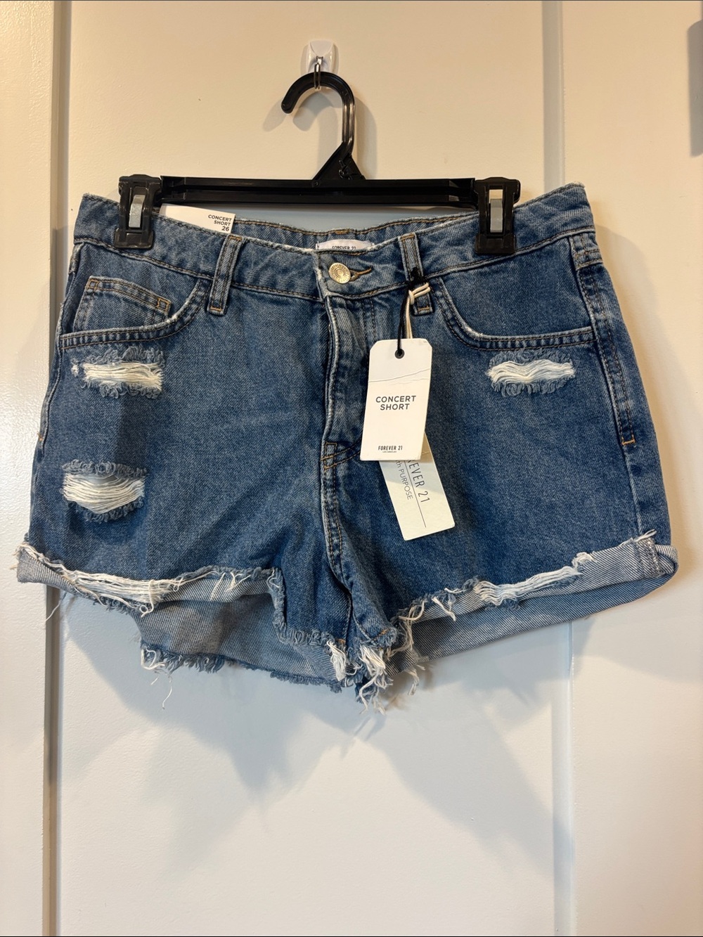 Forever 21 Blue Distressed Denim Roll-Hem Shorts